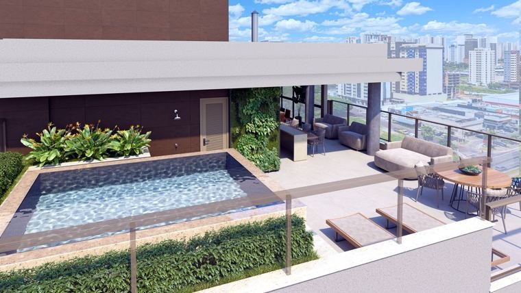 Living integrado do apartamento com vista para Águas Claras