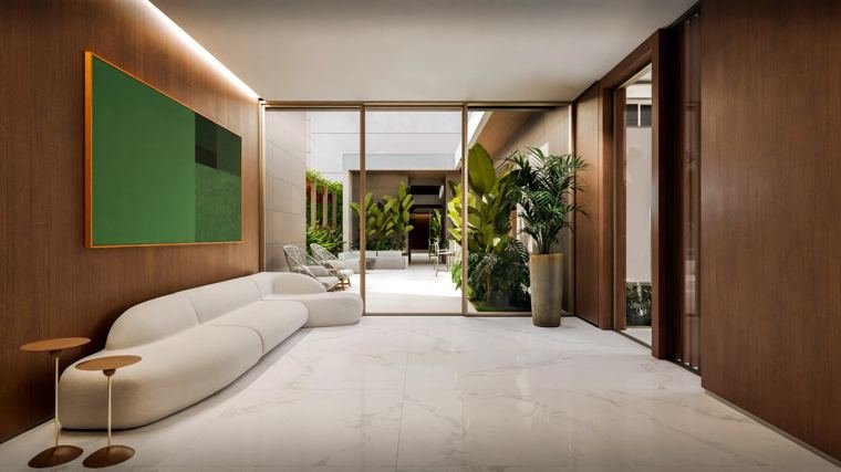 Lounge com jardim interno