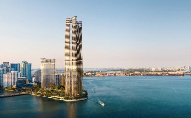 Torre das Residences at Mandarin Oriental em Brickell Key, vista da Baía de Biscayne