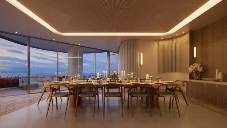 Sala de jantar privativa com vista para o mar