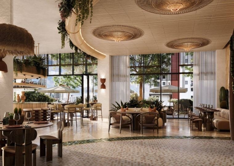Lobby com café e restaurante integrados
