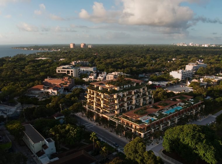 Vista aérea do complexo em Coconut Grove