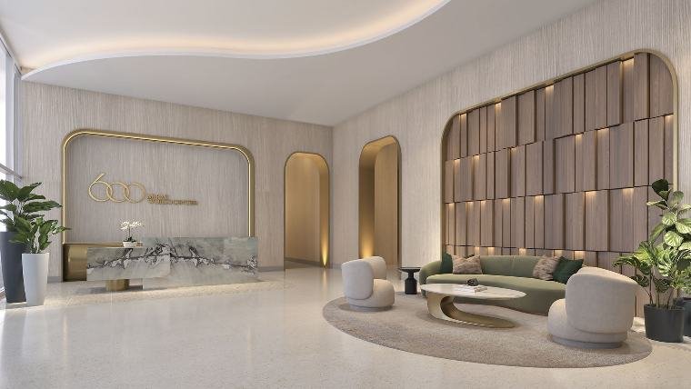 Lobby elegante com atendimento 24 horas