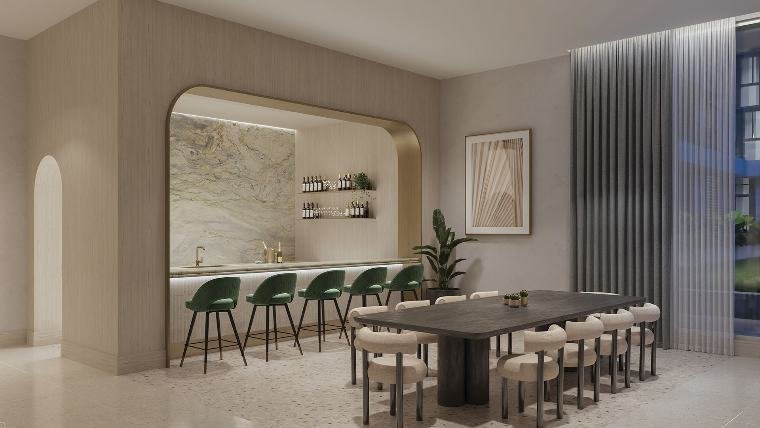Área gourmet com mesa e bancada