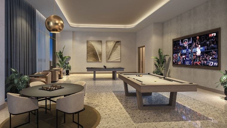 Sala de jogos com mesa de sinuca