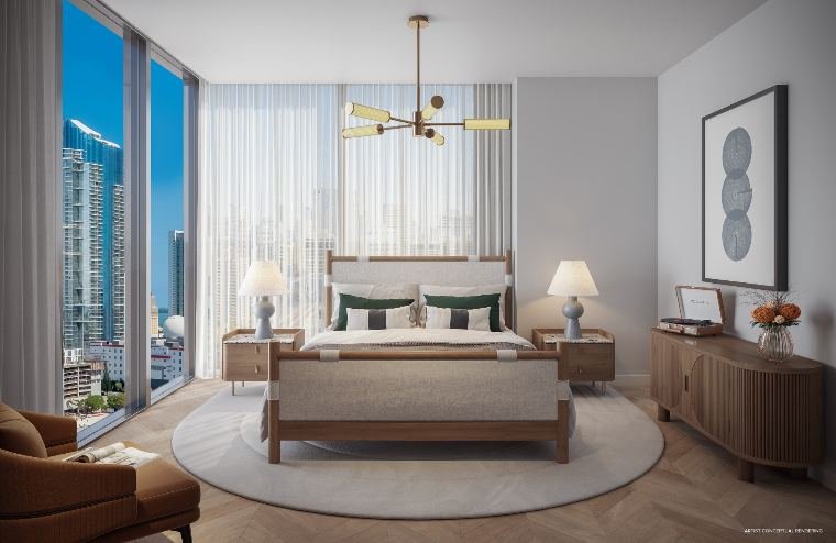 Suíte mobiliada com vista para o skyline de Miami