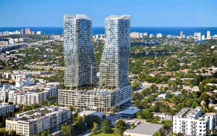 Vista aérea das torres do Ombelle em Flagler Village