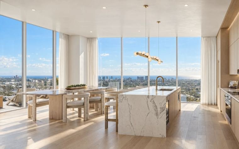 Cozinha integrada com vista da cidade