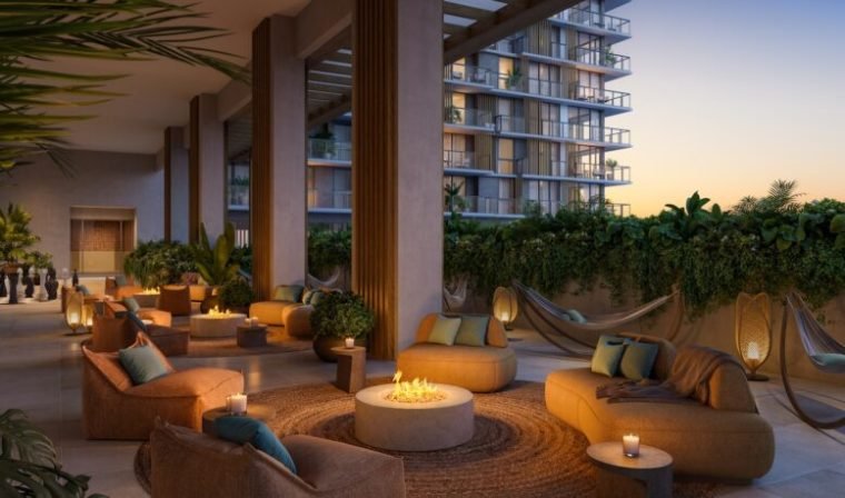 Lounge com firepit no rooftop